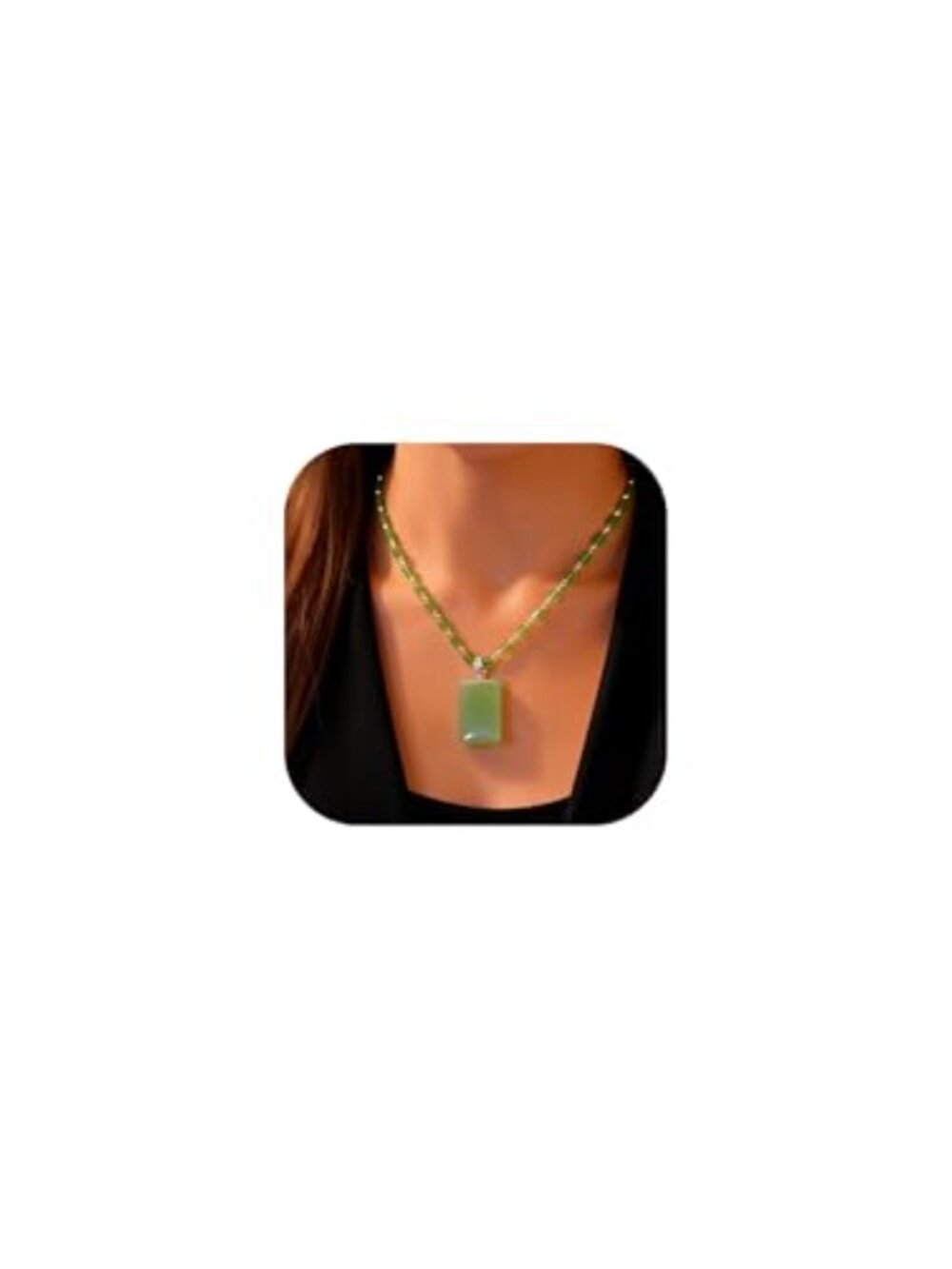 Gold Tone Beaded Chain Necklace Rectangular Pendant Minimalist Statement